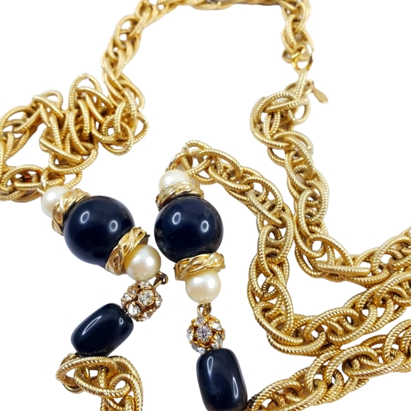 Givenchy Jewelry Vintage Givenchy Chain Necklace Black Beads White Pearls Prince Of Wales